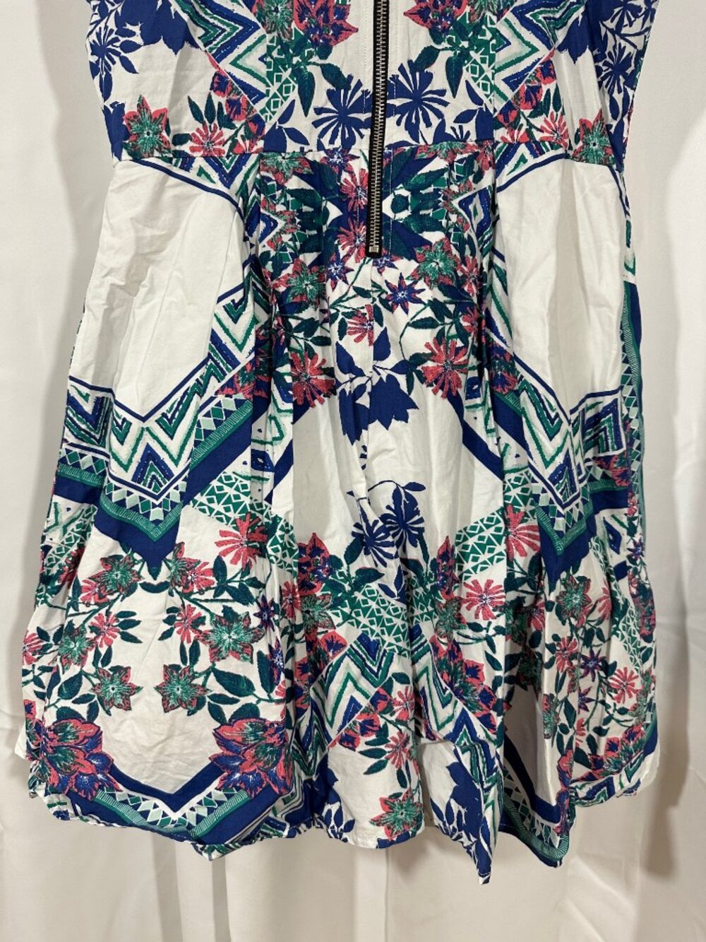 Boho Floral Fit & Flare Dress Large Blue White Cotton Border Print - Picture 12 of 12